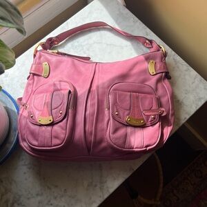 B. Makowsky Pink Leather Shoulder Bag with Gold Hardware